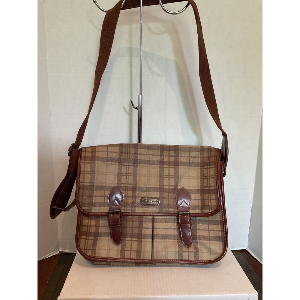 Carryland USA - Tan Plaid Messenger/Briefcase - Coated Canvas and Leather Trim